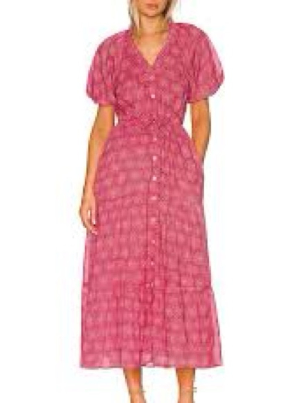 Banjanan Fuchsia Pink Printed Maxi Dress with Puff Sleeves